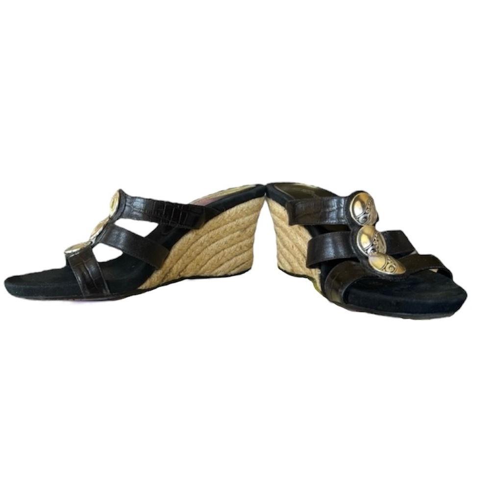 BRIGHTON Elena Black Wedge Sandals with Silver Embellishments W6.5